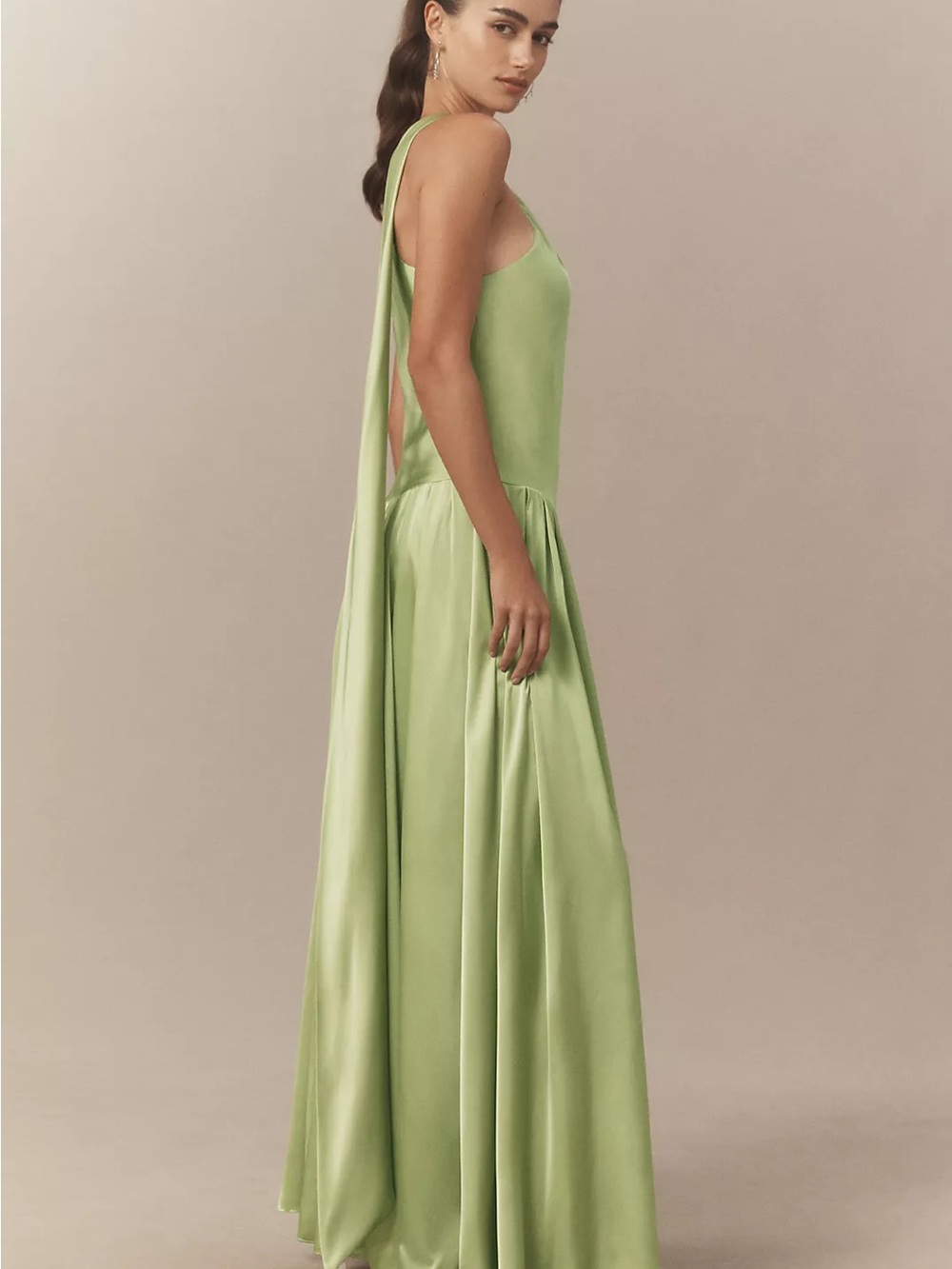 Anthropologie One-Shoulder Pleated Sage Green Gown - Picture 4 of 5